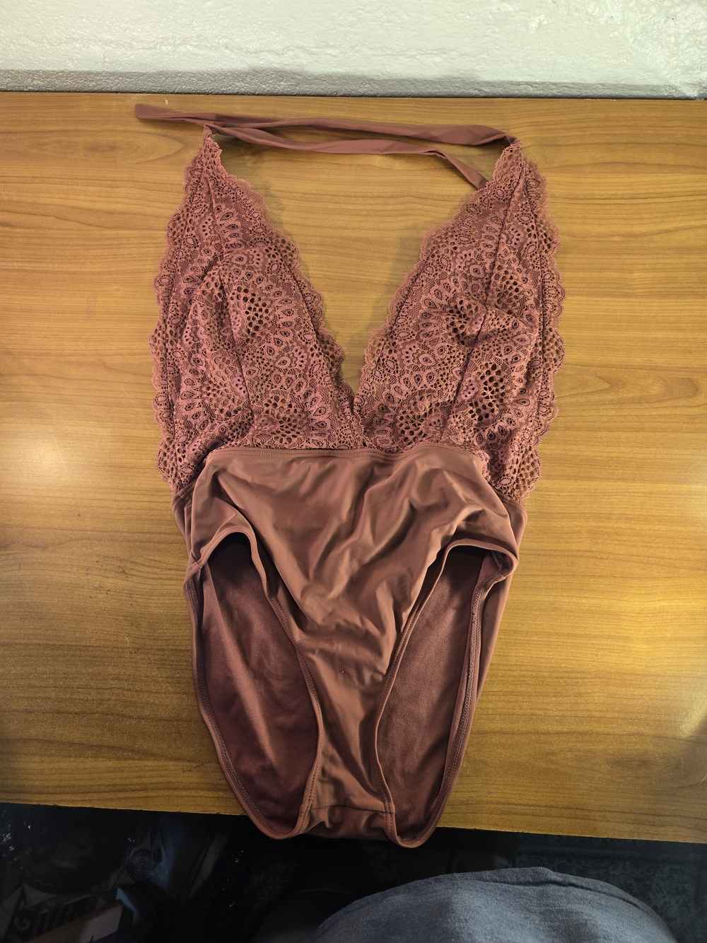 Xhilaration Pink Solid Lace Halter One-Piece Swimsuit, Size L, Lined